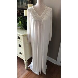 Vtg Vassarette Nightgown Gown Silky Nylon Long Sleeve White V-Neck Women's M USA